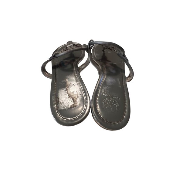 Tory Burch Silver Miller Logo Thong Sandals Size 9 - Picture 4 of 7